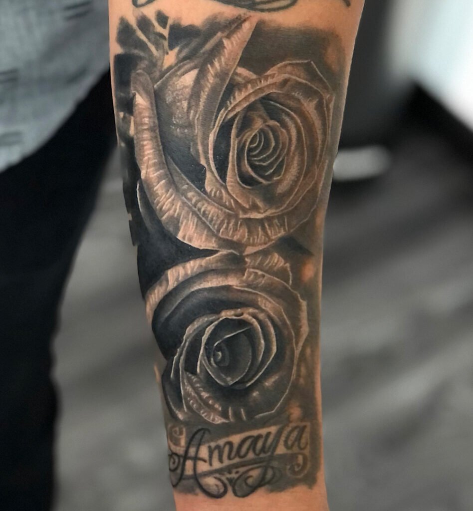 alt="Black & grey realism healed tattoo by Omar Barron, luxury custom tattoo Idaho"