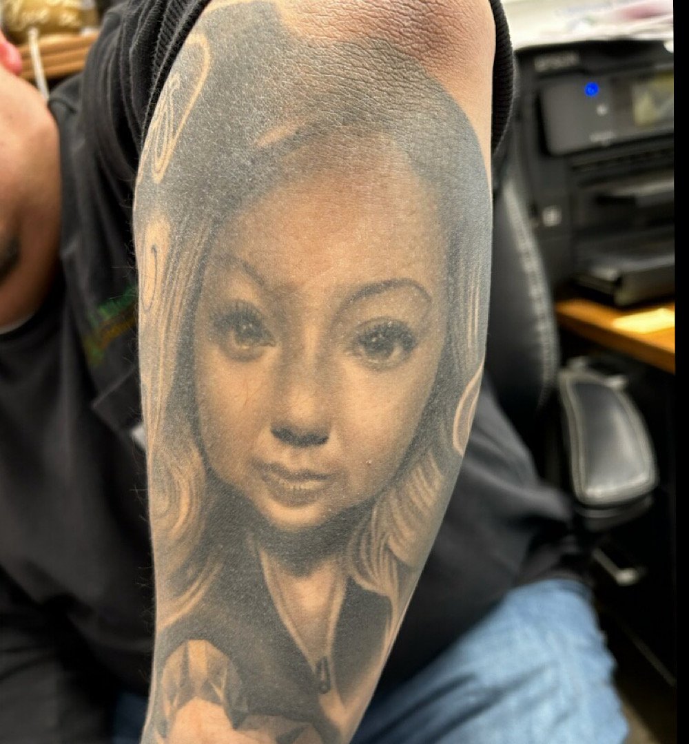 Before photo of second tattoo cover-up project by Omar Barron