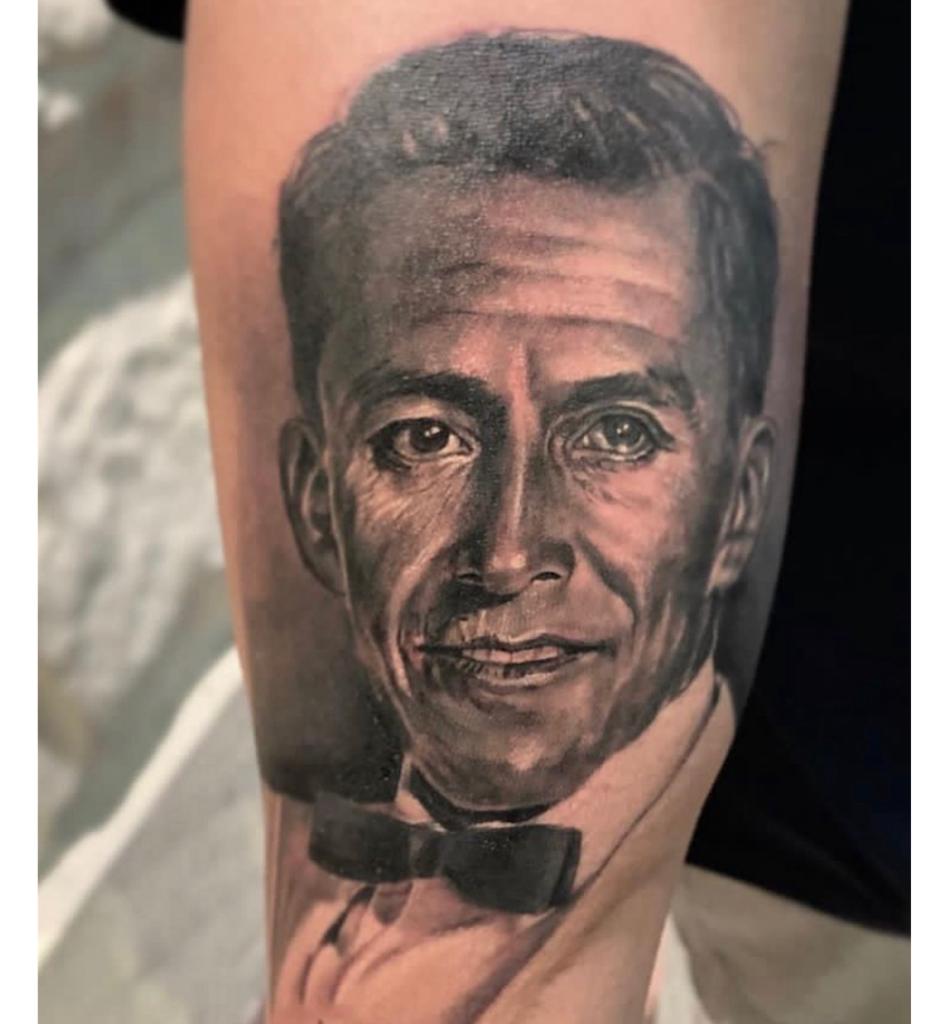 alt="Black & grey realism portrait tattoo by Omar Barron, luxury custom tattoo Idaho"